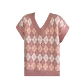 Pink Argyle Pattern Oversize Knitted Vest