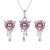 Pink Heart Crystal Drop Earrings and Necklace Set