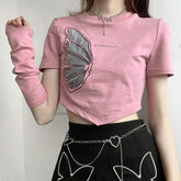 Pink Savior Butterfly Wing Crop Top with Long Gloves / S