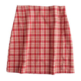Plaid Double Slits Short Skirt for Women Red / S