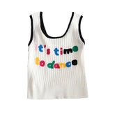 Plain Embroidered Cute Round Neck Candy Crop Top