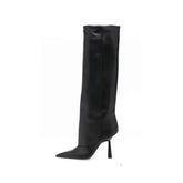 Pointed Toe High Heel Knee Length Boots Euro Size Black / 34