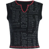 Polyester Cotton Gothic Letters Tank Top Black / S