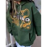 Polyester Dragon and Snake Print Hoodie