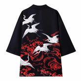Polyester Harajuku Aesthetic Japanese Kimono Black Red