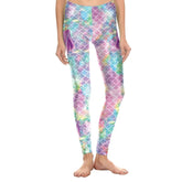 Polyester Spandex Fish Scale Leggings for Women S / Pink