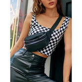 Polyester Spandex Plaid Pattern Tank Top