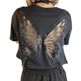 Polyester Wings Butterfly T-Shirt with Hollow Out Back