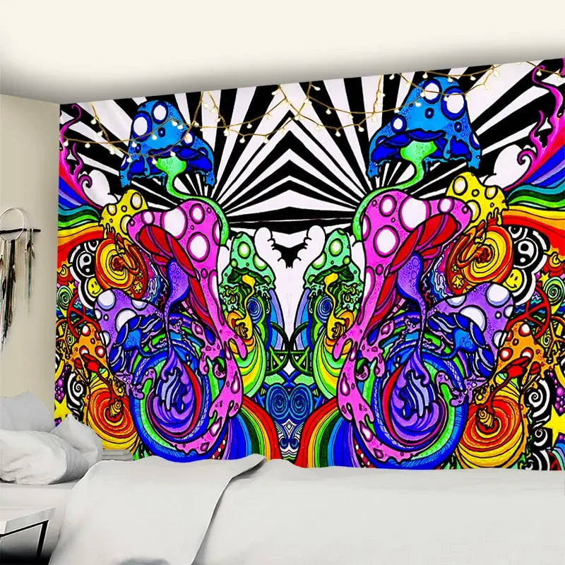 Psychedelic Mushroom Bohemian Home Decor Wall Tapestry - D