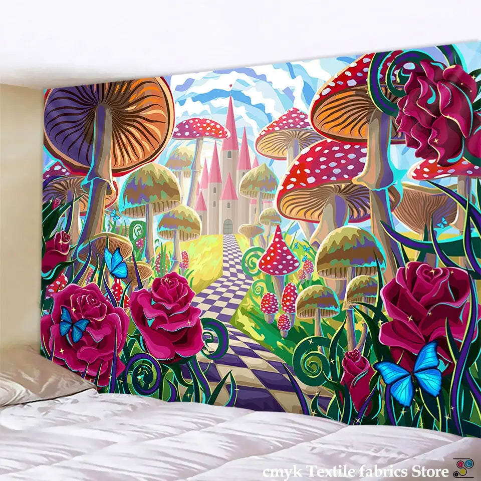 Psychedelic Mushroom Indian Mandala Tapestry Wall - F