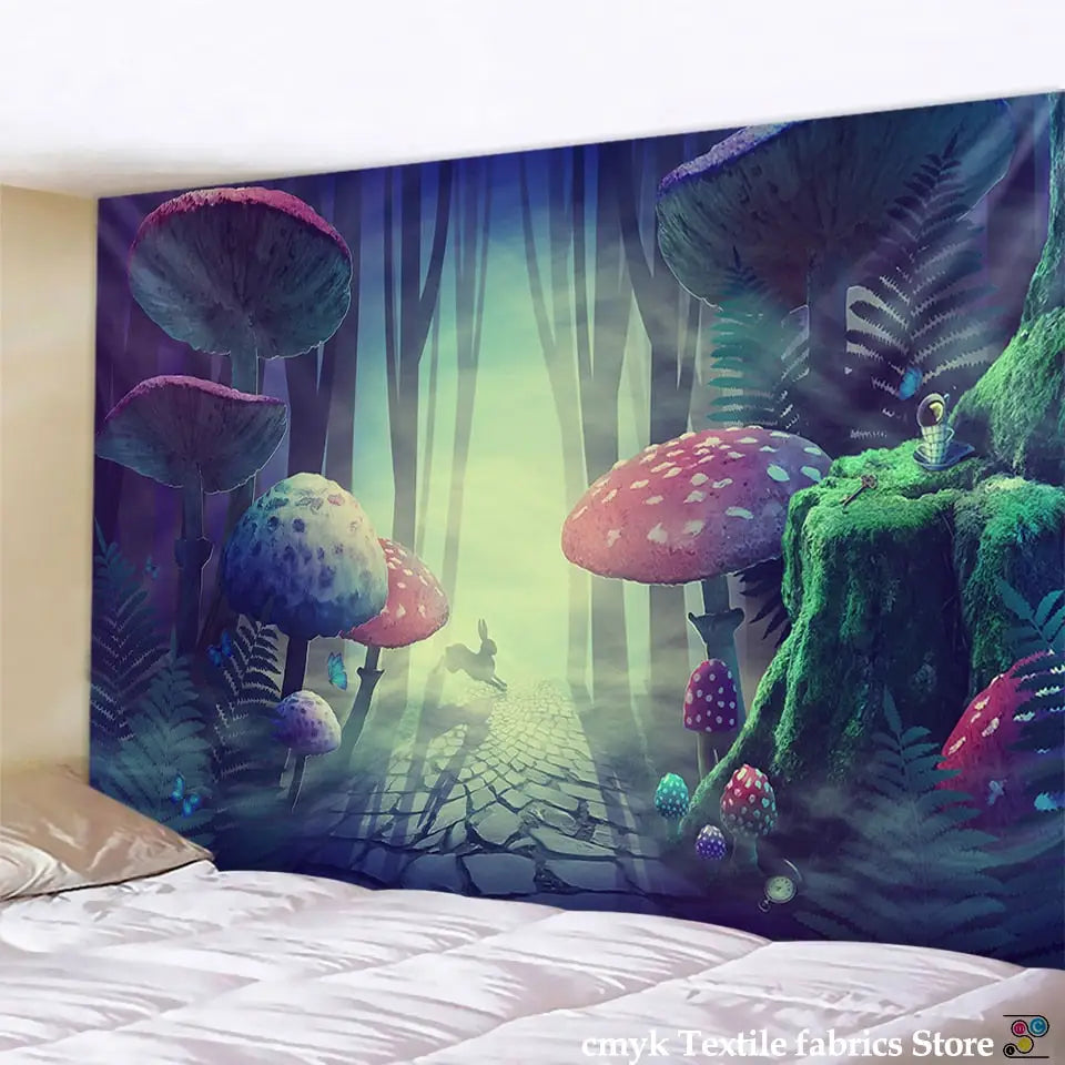 Psychedelic Mushroom Indian Mandala Tapestry Wall - H