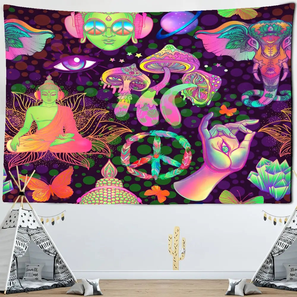 Psychedelic Mushroom Indian Mandala Tapestry Wall - J