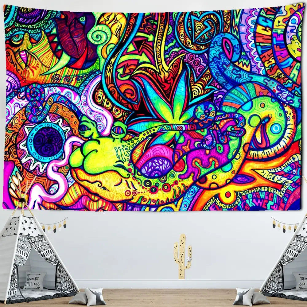 Psychedelic Mushroom Indian Mandala Tapestry Wall - L