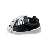 PU Lace Up Flat Platform Sneakers for Everyday Wear Black