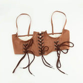 PU Leather Slimming Corset Vintage Lace Up camel / One Size