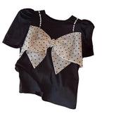 Puff Sleeve Chiffon Blouse with Bow Detail Black / M