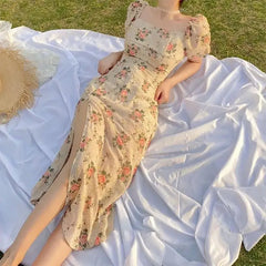 Puff Sleeves Elegant Midi Dress