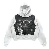 Punk Urban Printed Hoodie for Everyday Street Style White