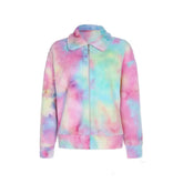 Rainbow Plush Loose Jacket for Cozy Everyday Wear Pink-Blue