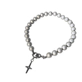 Reflective Pearl Cross Clavicle Chain Necklace White