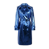 Reflective PU Leather Trench Coat with inches sleeve length