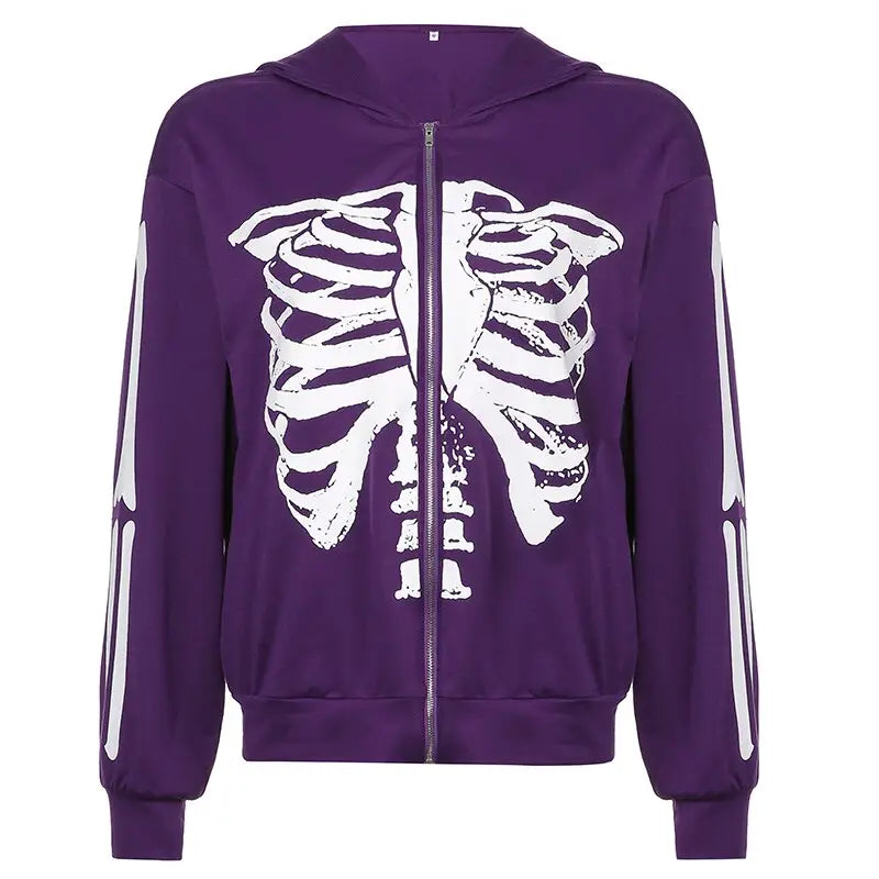 Rib Cage Skeleton Jacket - Purple / S - Hooded