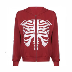 Rib Cage Skeleton Jacket - Red / S - Hooded