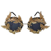 Round Alloy Butterfly Baroque Sunglasses One Size / Gold