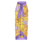 Ruffle Swimsuit Bikini with Yellow Flowers High Waist Skirt