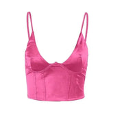 Satin V Neck Sleeveless Crop Corset