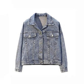 Sequined Tiger Denim Jacket with Aesthetic Design
