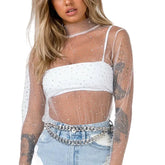 Sheer Lace Mesh High Neck Blouse