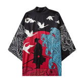 Silhouette Samurai & Crane 3/4 Sleeve Kimono