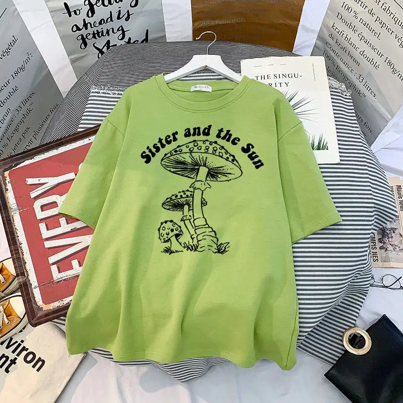 Sister And The Sun Mushroom Oversize T-shirt - Green / S