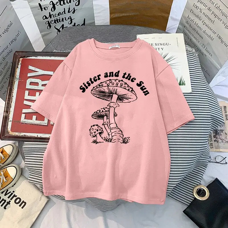 Sister And The Sun Mushroom Oversize T-shirt - Pink / S