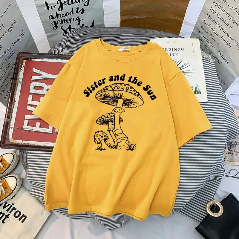 Sister And The Sun Mushroom Oversize T-shirt - Yellow / S