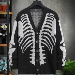 Skeleton V-Neck Knitted Cardigan - Black / S