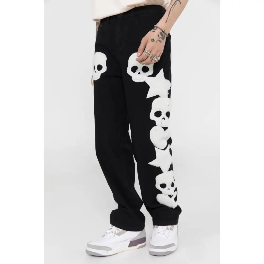 Skull Embroidery Straight Pants