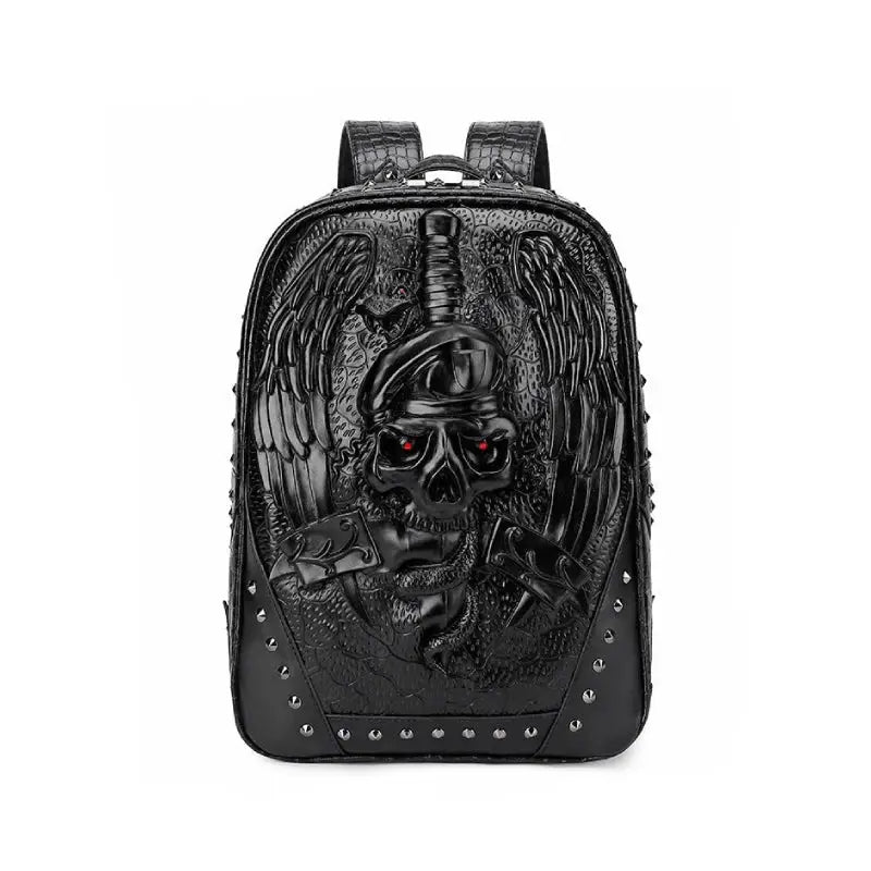 Skull Snake and Wings 3D PU Leather Backpack - Black