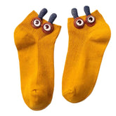Soft Cotton Ankle Socks with Bunny Ears and 3D Eyes Yellow
