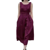 Solid Color Casual Sleeveless Loose Belted Dress