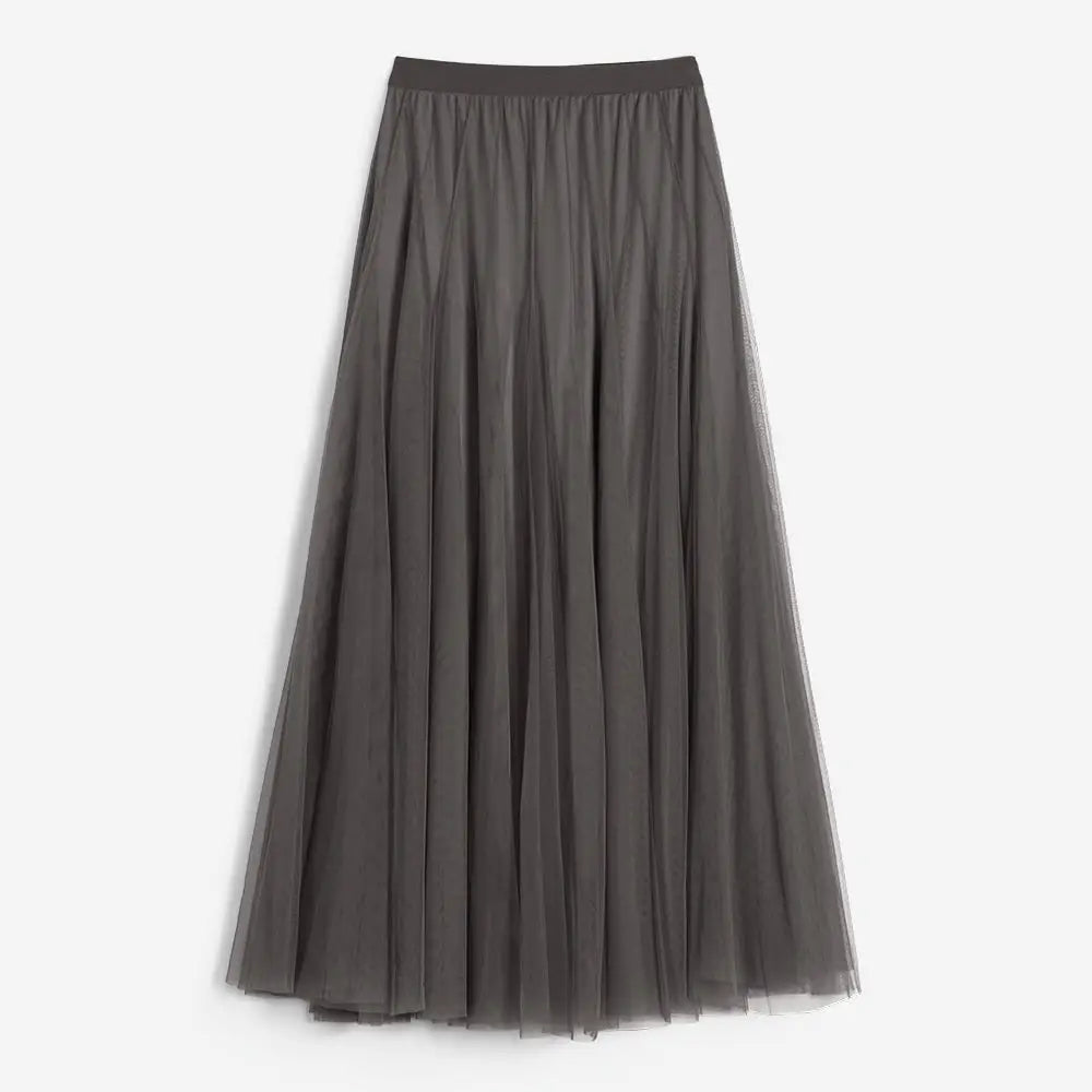 Solid Color Chiffon Skirt - Gray / One size