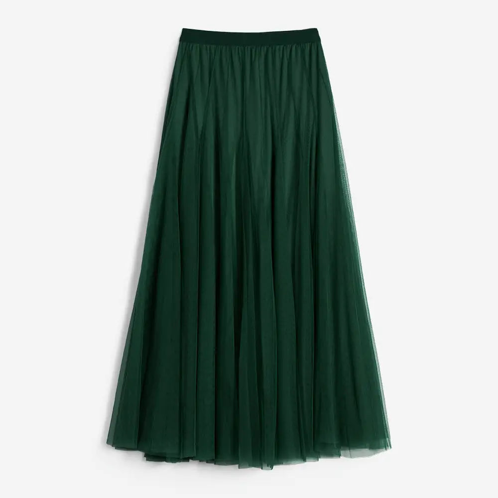 Solid Color Chiffon Skirt - Green / One size
