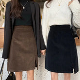 Solid Color Corduroy High Waist Skirt