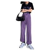 Solid Color Corduroy High Waist Wide Leg Straight Pants