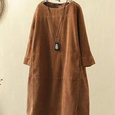 Solid Color Corduroy Kaftan Long Sleeve Dress