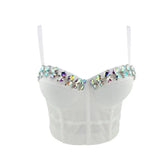 Solid Color Crystal Embellished Mesh Push Up Crop Corset
