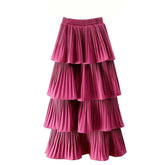 Solid Color Multi-layer Pleated Ankle Skirt