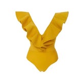 Solid Color V-Neck Cutout One-Piece Swimsuit