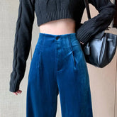 Solid Color Velvet Wide Legged Loose High Waist Pants